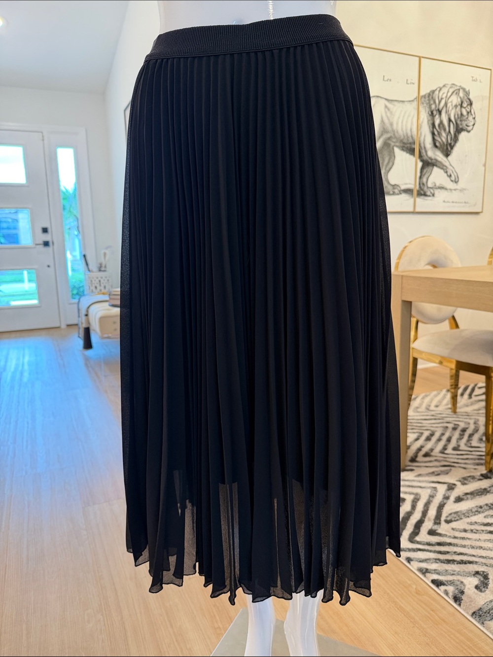 Black Pleated Midi Skirt